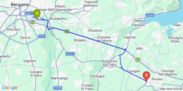 Map: Milan Bergamo Airport (BGY) to Coccaglio