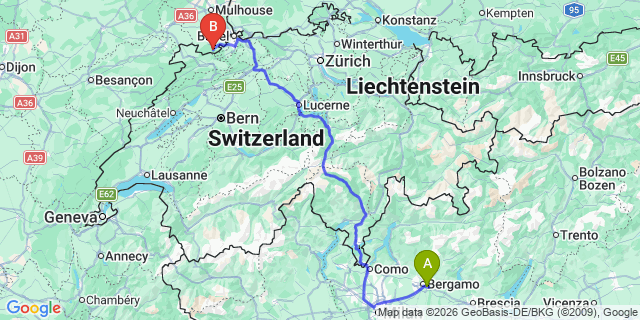 Map: Milan Bergamo Airport (BGY) to Cogne