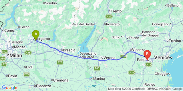 Map: Milan Bergamo Airport (BGY) to Colfosco
