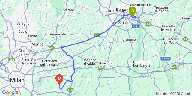 Map: Milan Bergamo Airport (BGY) to Colico (Lago di Como)