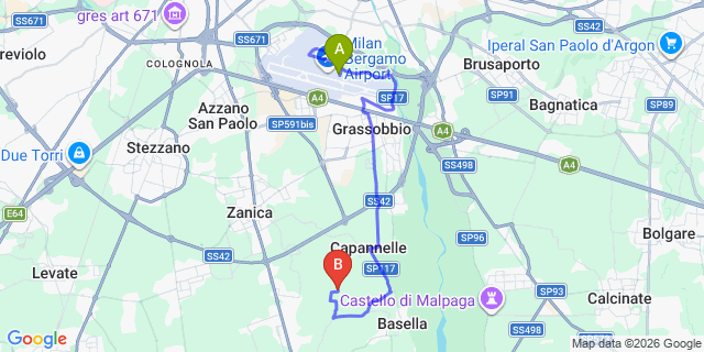 Map: Milan Bergamo Airport (BGY) to Cologno al Serio