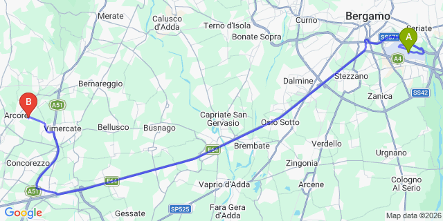 Map: Milan Bergamo Airport (BGY) to Concorezzo