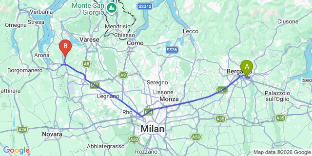 Map: Milan Bergamo Airport (BGY) to Corgeno