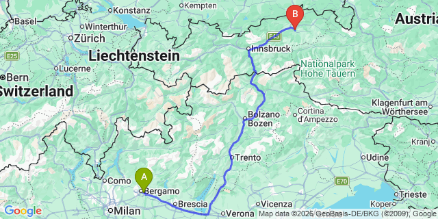 Map: Milan Bergamo Airport (BGY) to Cortina dAmpezzo