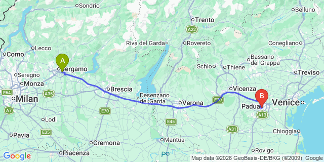 Map: Milan Bergamo Airport (BGY) to Corvara in Badia