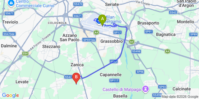 Map: Milan Bergamo Airport (BGY) to Crema