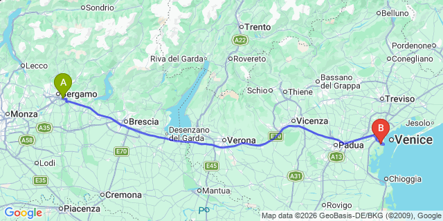 Map: Milan Bergamo Airport (BGY) to Dobbiaco