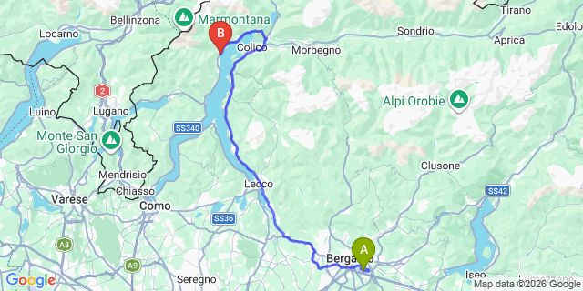 Map: Milan Bergamo Airport (BGY) to Dongo