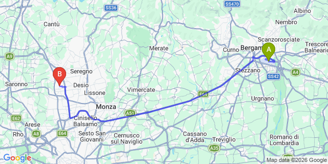 Map: Milan Bergamo Airport (BGY) to Faggeto Lario