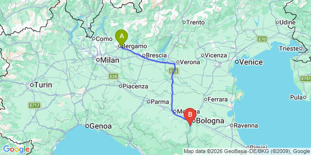 Map: Milan Bergamo Airport (BGY) to Florence city (all areas)