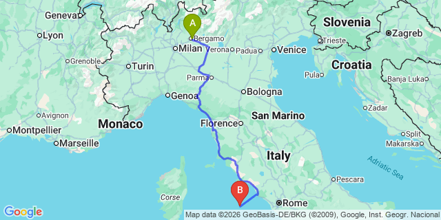 Map: Milan Bergamo Airport (BGY) to Florence