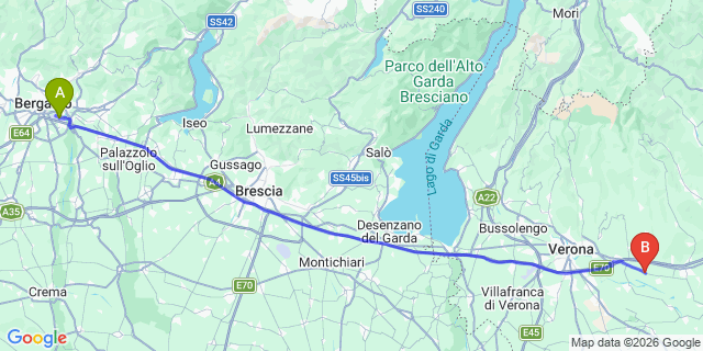 Map: Milan Bergamo Airport (BGY) to Folgaria