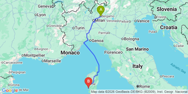 Map: Milan Bergamo Airport (BGY) to Gallarate