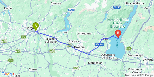 Map: Milan Bergamo Airport (BGY) to Gargnano