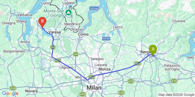 Map: Milan Bergamo Airport (BGY) to Gavirate