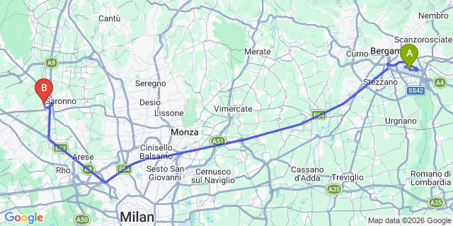 Map: Milan Bergamo Airport (BGY) to Gerenzano