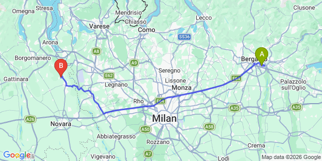 Map: Milan Bergamo Airport (BGY) to Ghiffa