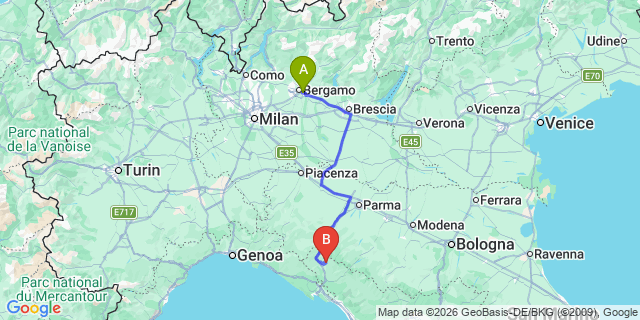 Map: Milan Bergamo Airport (BGY) to Gigliana