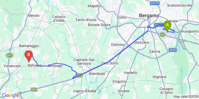 Map: Milan Bergamo Airport (BGY) to Gorgonzola