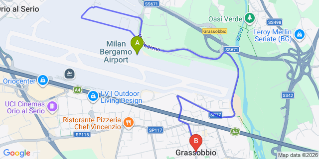 Map: Milan Bergamo Airport (BGY) to Grassobbio