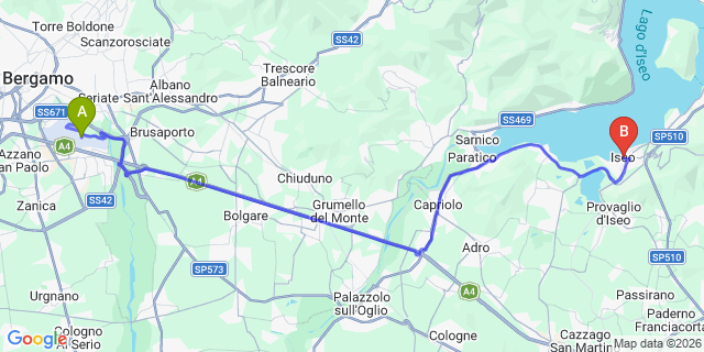 Map: Milan Bergamo Airport (BGY) to Iseo