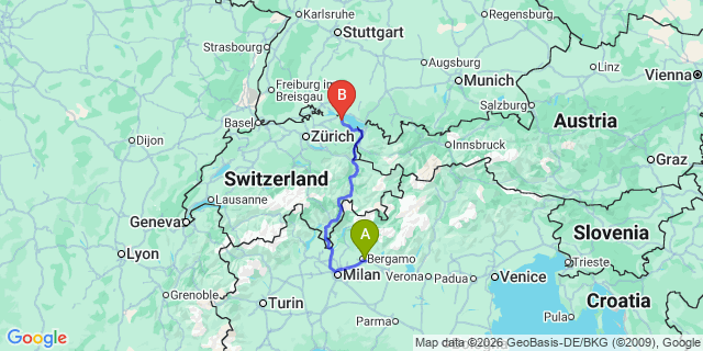 Map: Milan Bergamo Airport (BGY) to Laax