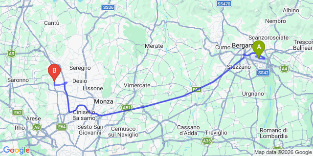 Map: Milan Bergamo Airport (BGY) to Laglio
