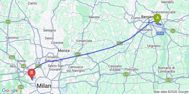 Map: Milan Bergamo Airport (BGY) to Lampugnano