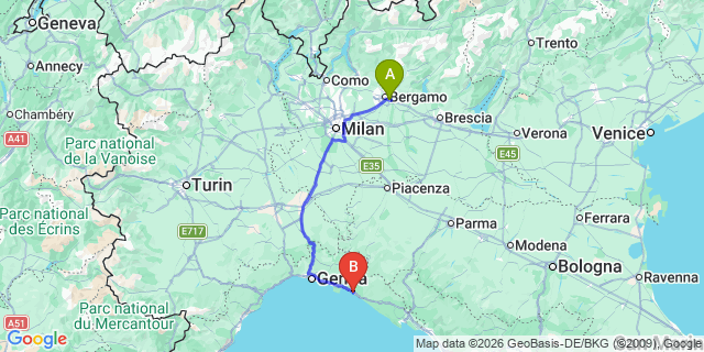 Map: Milan Bergamo Airport (BGY) to Lavanga