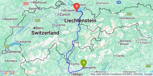 Map: Milan Bergamo Airport (BGY) to Lecco