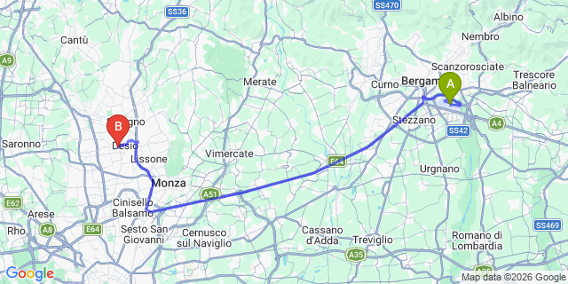 Map: Milan Bergamo Airport (BGY) to Lenno (Lago di Como)