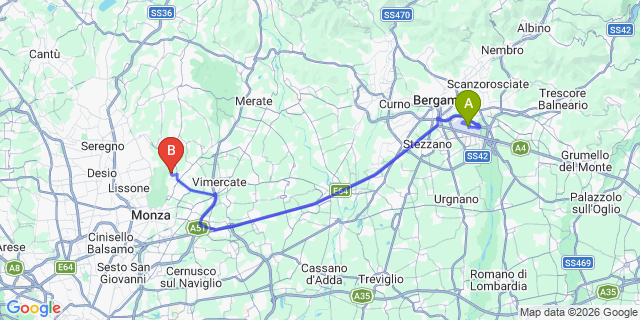 Map: Milan Bergamo Airport (BGY) to Lierna