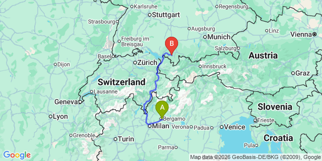 Map: Milan Bergamo Airport (BGY) to Livigno