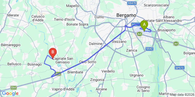 Map: Milan Bergamo Airport (BGY) to Lodi
