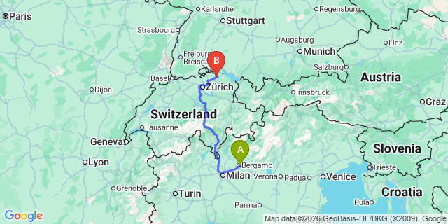 Map: Milan Bergamo Airport (BGY) to Lugano