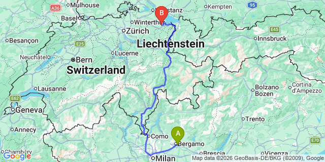 Map: Milan Bergamo Airport (BGY) to Madesimo