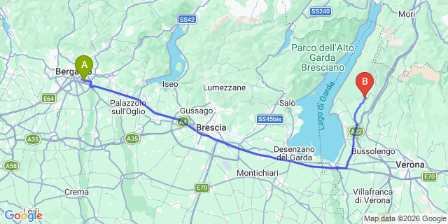 Map: Milan Bergamo Airport (BGY) to Malcesine (Lago di Garda)