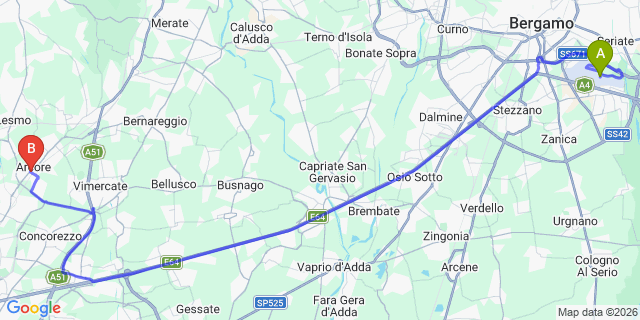 Map: Milan Bergamo Airport (BGY) to Mandello del Lario