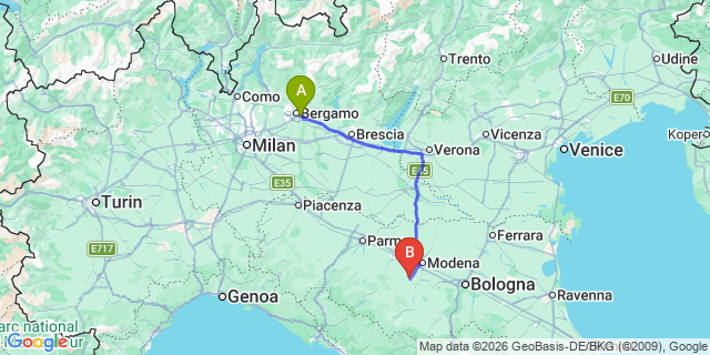 Map: Milan Bergamo Airport (BGY) to Mantova