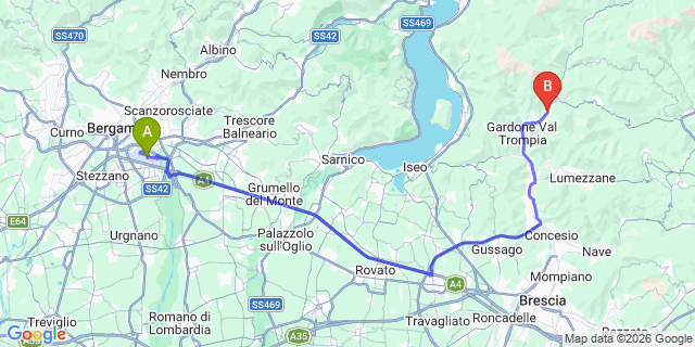 Map: Milan Bergamo Airport (BGY) to Marcheno