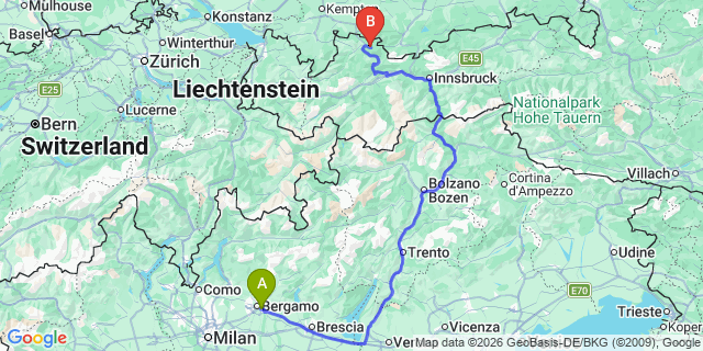 Map: Milan Bergamo Airport (BGY) to Marilleva