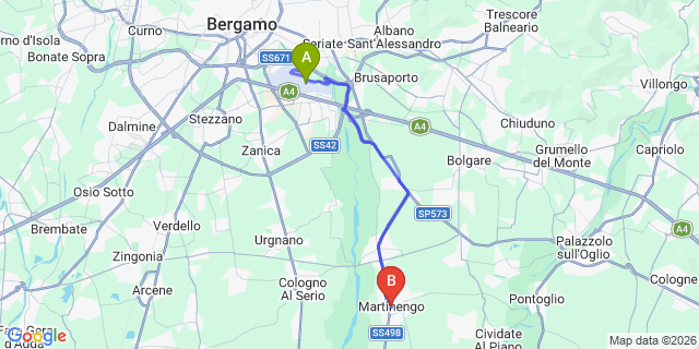 Map: Milan Bergamo Airport (BGY) to Martinengo