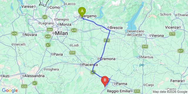 Map: Milan Bergamo Airport (BGY) to Medesano