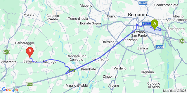 Map: Milan Bergamo Airport (BGY) to Melzo
