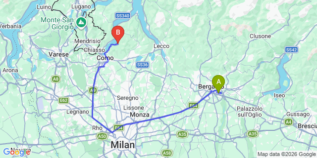 Map: Milan Bergamo Airport (BGY) to Molina de Fagetto Lario