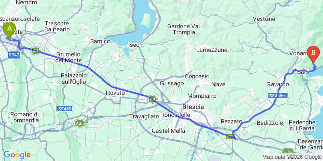 Map: Milan Bergamo Airport (BGY) to Moniga del Garda