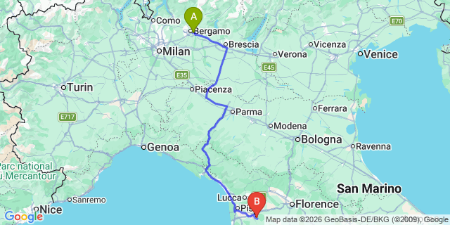 Map: Milan Bergamo Airport (BGY) to Montechiari