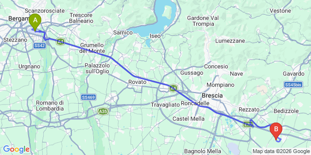 Map: Milan Bergamo Airport (BGY) to Montichiari