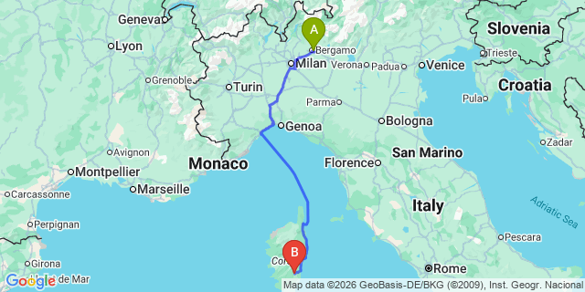 Map: Milan Bergamo Airport (BGY) to Monza