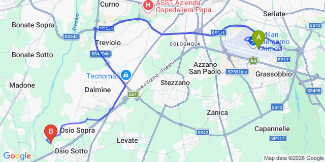 Map: Milan Bergamo Airport (BGY) to Morbegno